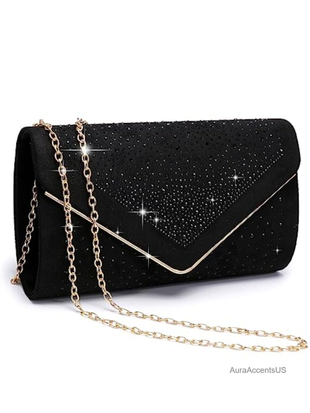 Rhinestone Evening Bag Faux Suede Clutch Sparkly Formal Handbag